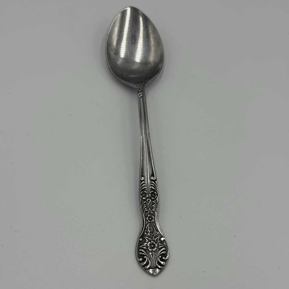 Vintage Korea National Stainless Scroll Flower Pattern Spoon